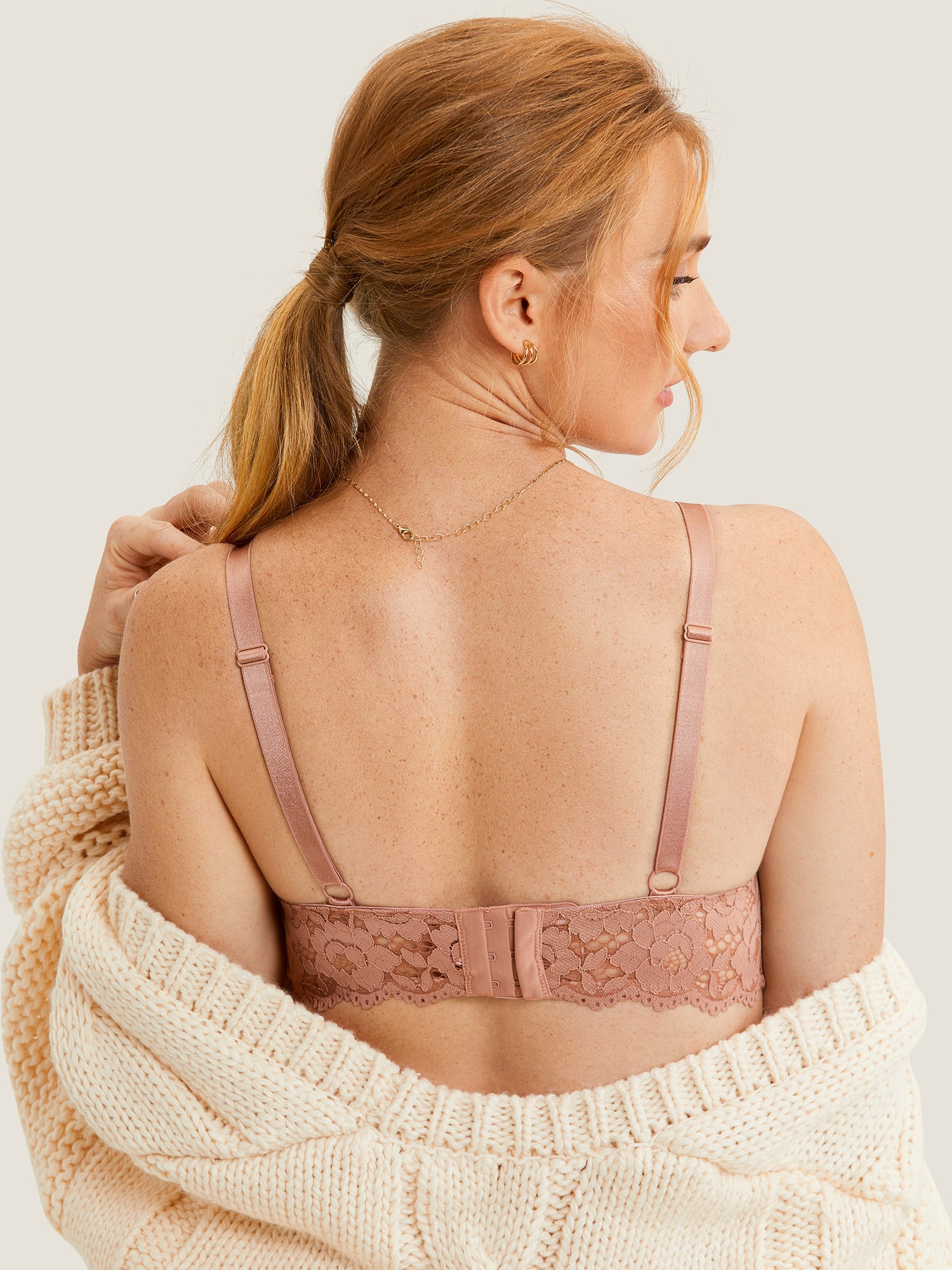 Lace Plunge Nursing Bralette Cream Coffee