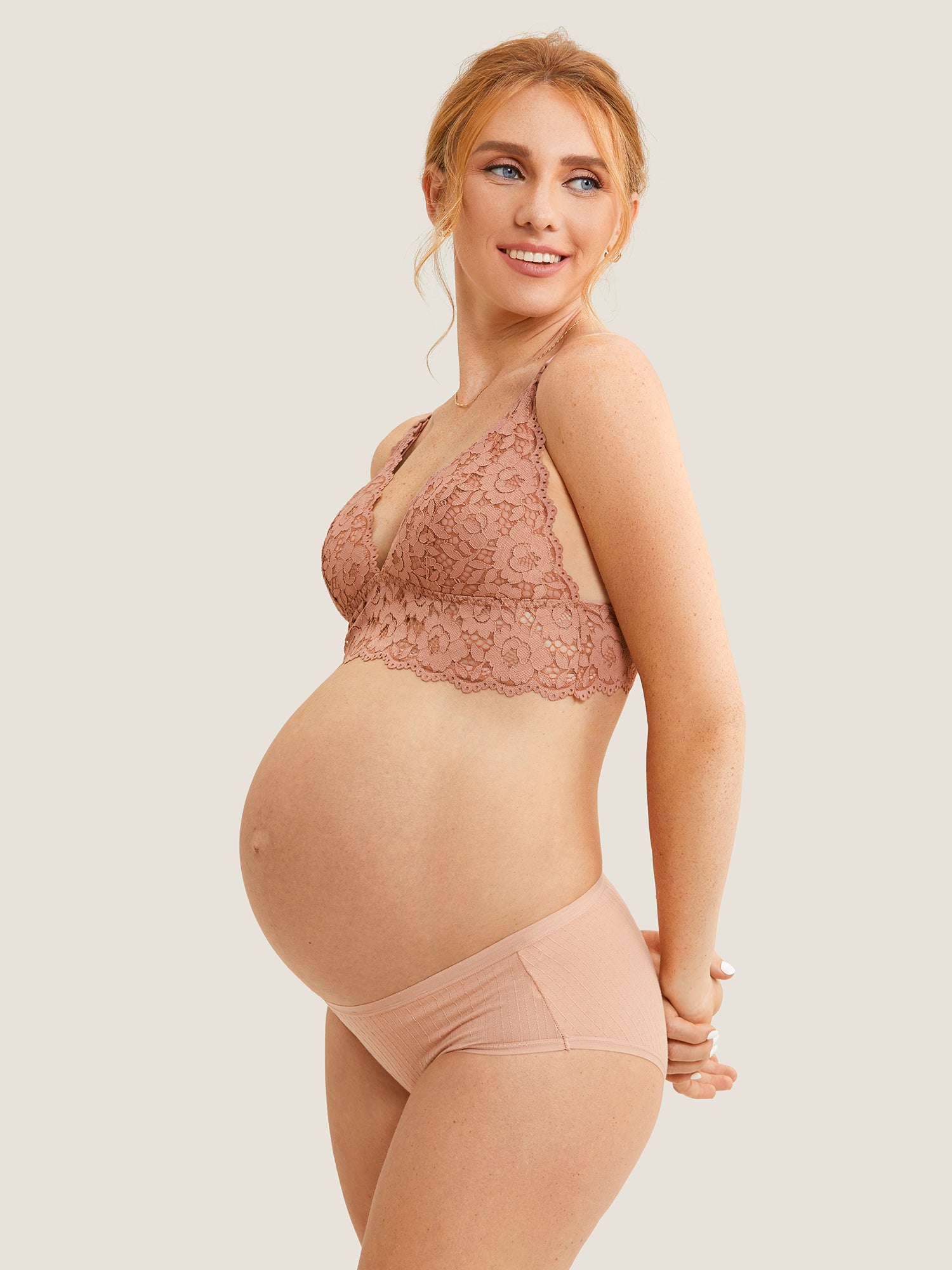 Lace Plunge Nursing Bralette Cream Coffee