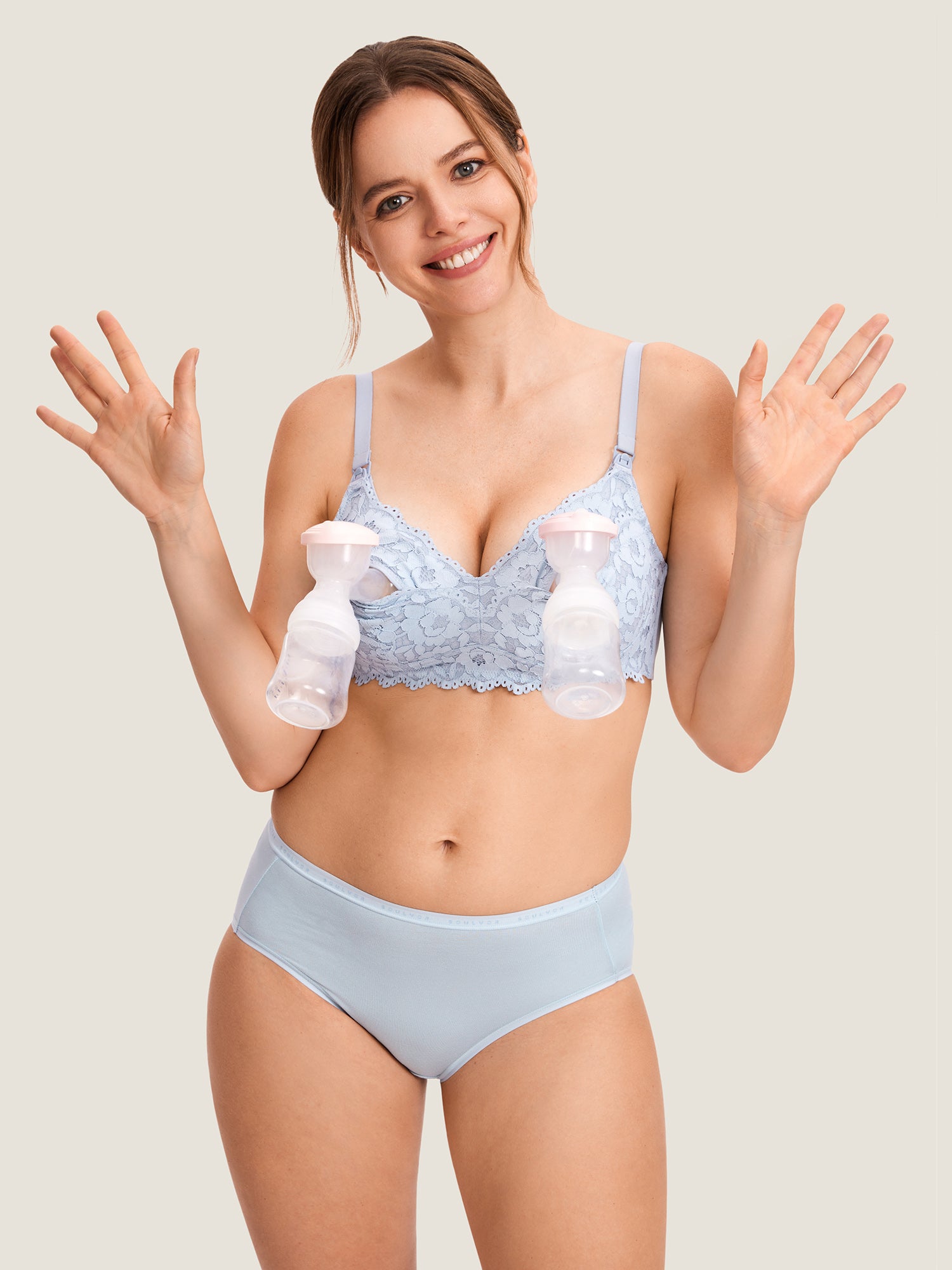 Cotton Lining Hands Free Pumping Bra Glacier blue