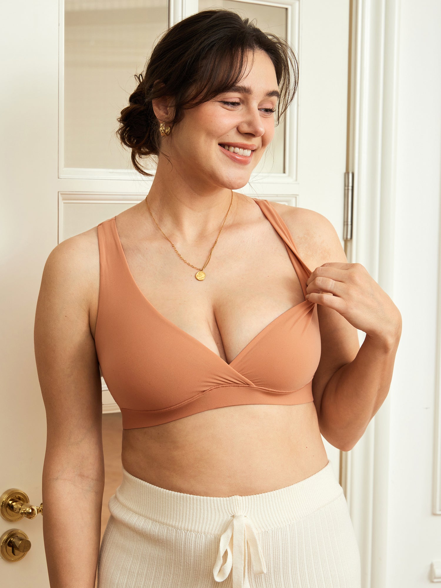 Inbarely® Crossover Racerback Nursing Bra Sandstone skin