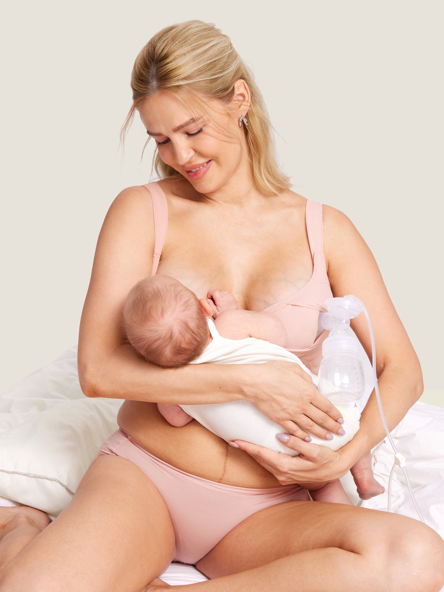 Natrelax™ Velcro All-in-One Nursing & Pumping Bra Blush Pink