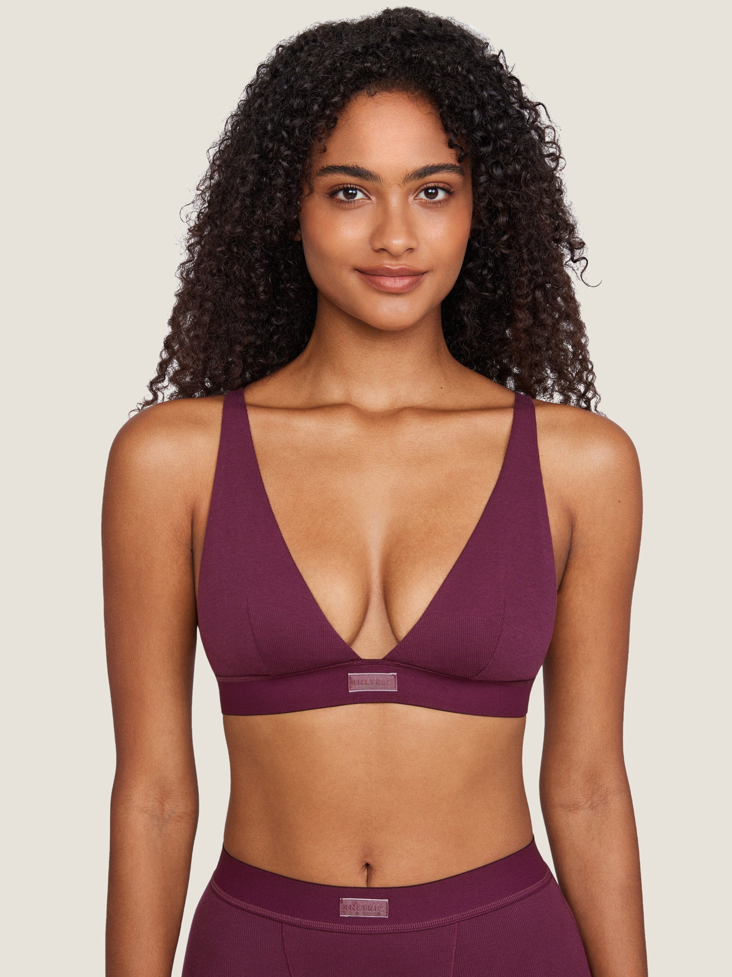 Cotton Ribbed Plunge Bralette Grape Wine