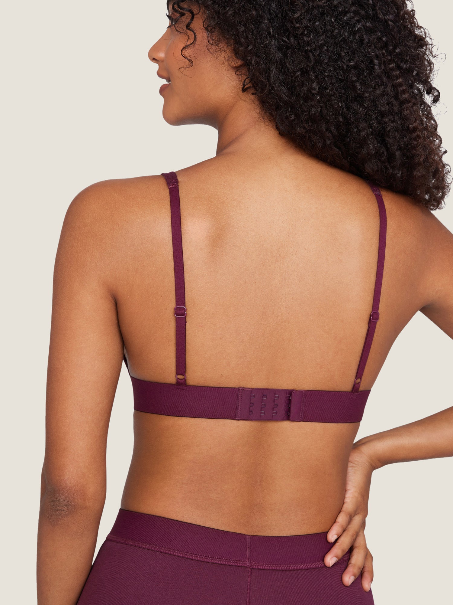 Cotton Ribbed Plunge Bralette Grape Wine