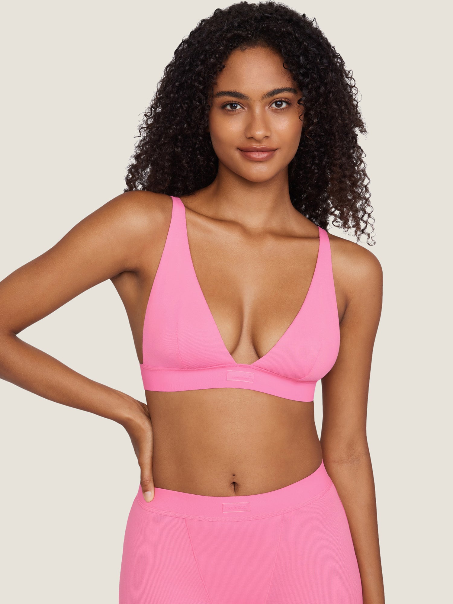 Cotton Ribbed Plunge Bralette Crabapple Pink