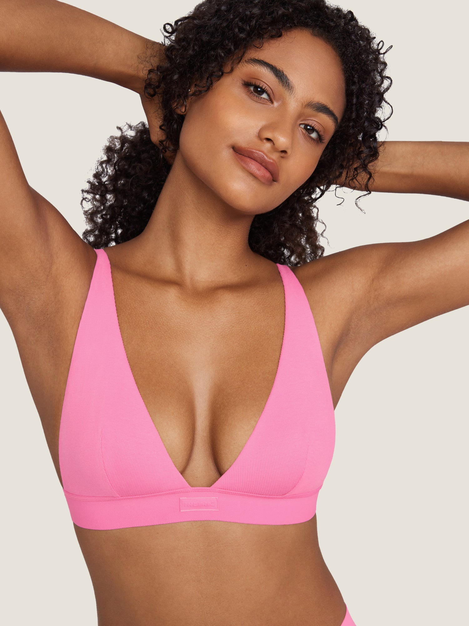 Cotton Ribbed Plunge Bralette Crabapple Pink