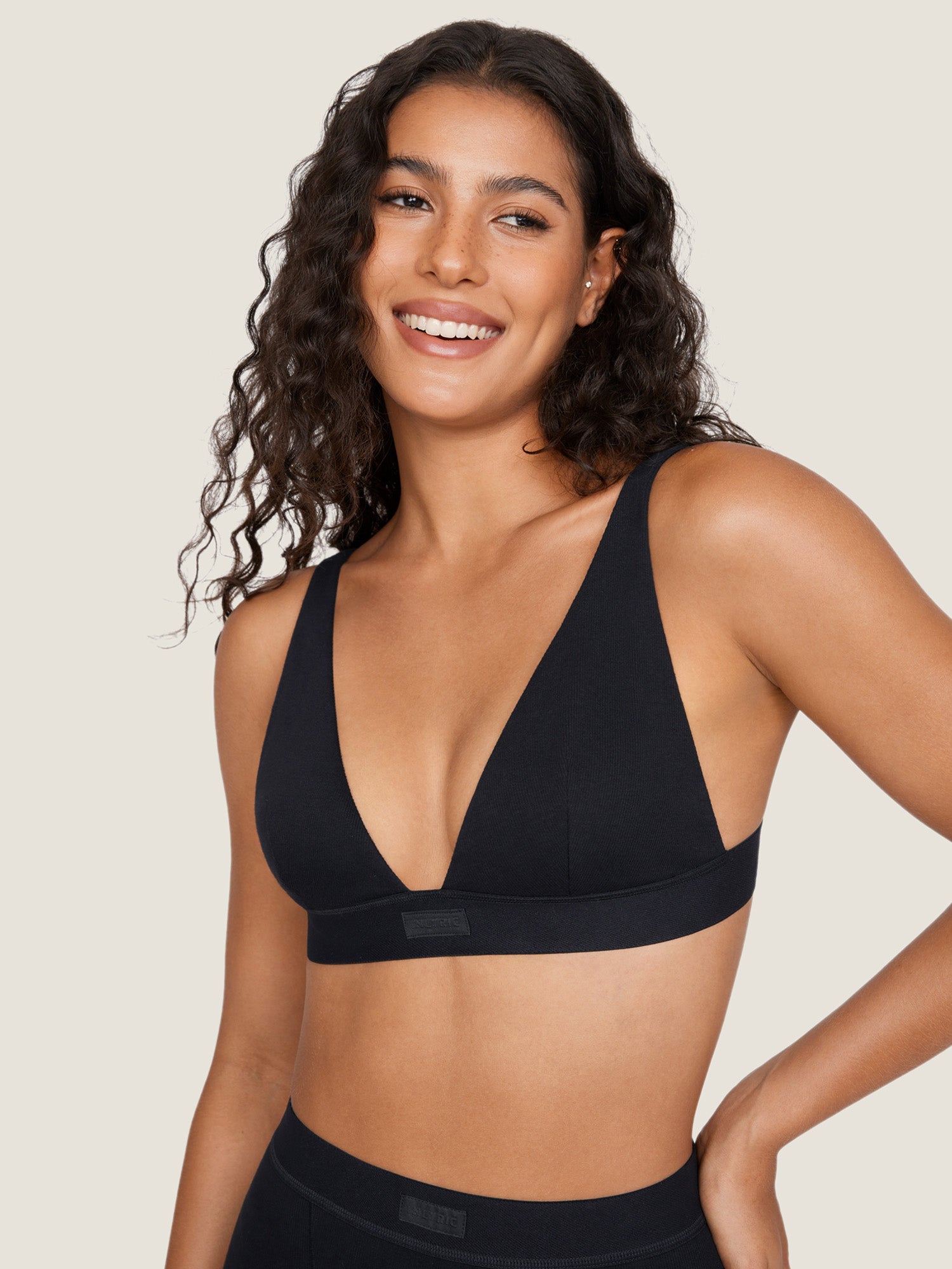 Cotton Ribbed Plunge Bralette Black