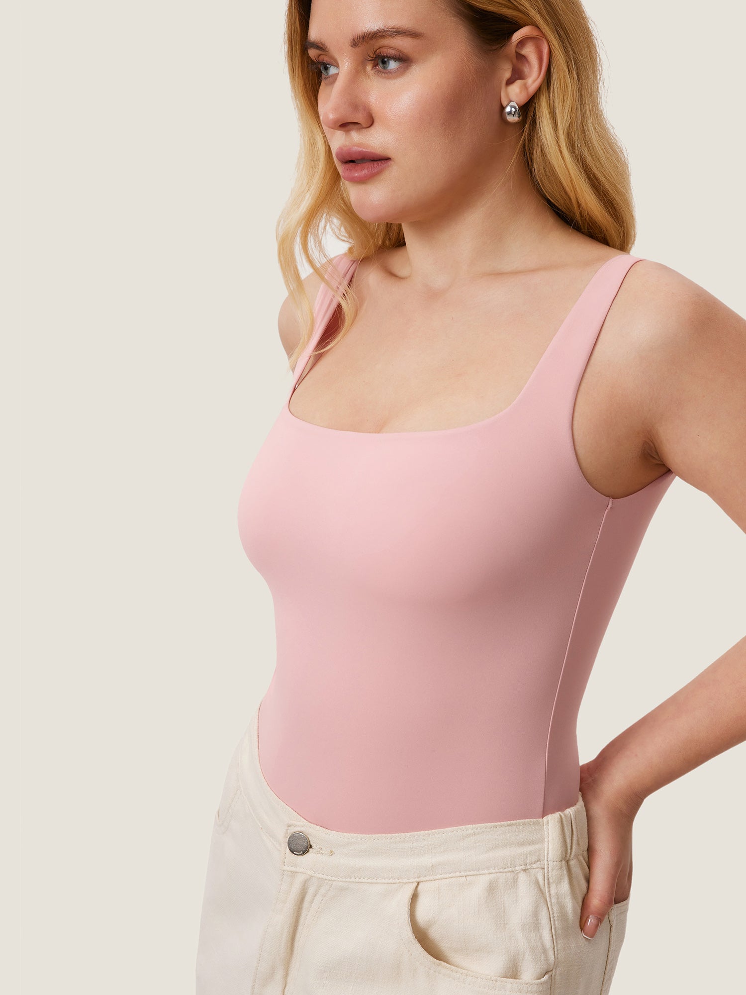 InBarely® Square Neck Sleeveless Bodysuit Rose Tan