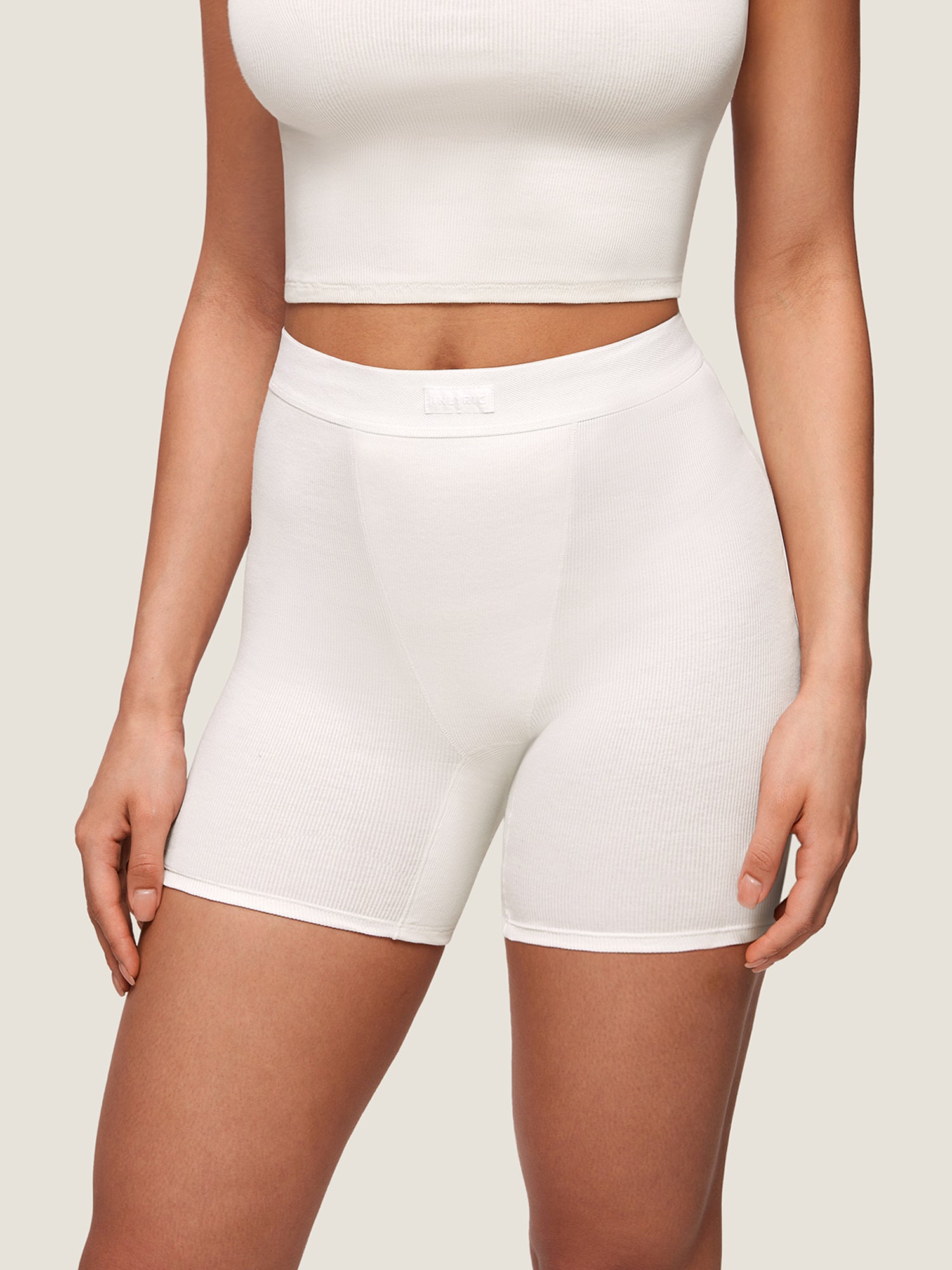 Cotton Rib High Waisted Boxer Shorts Iceland White