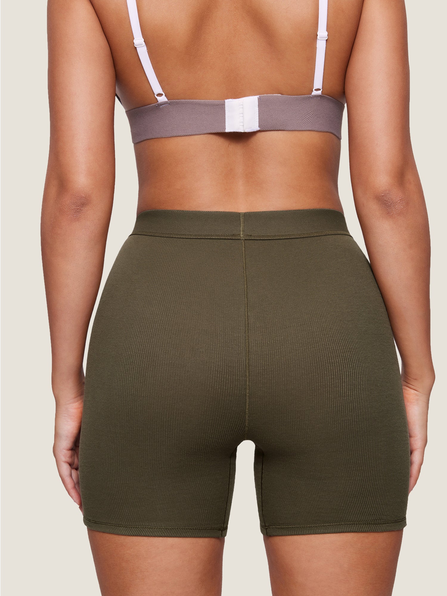 Cotton Rib High Waisted Boxer Shorts Desert Olive