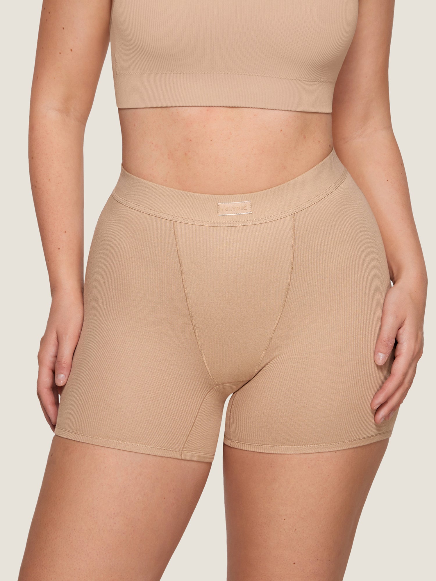 Cotton Rib High Waisted Boxer Shorts Natural