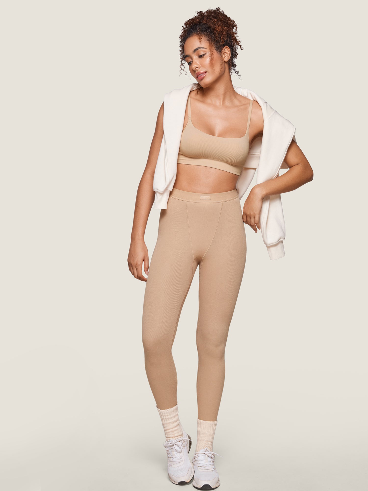 Cotton Rib High Waisted Legging Natural