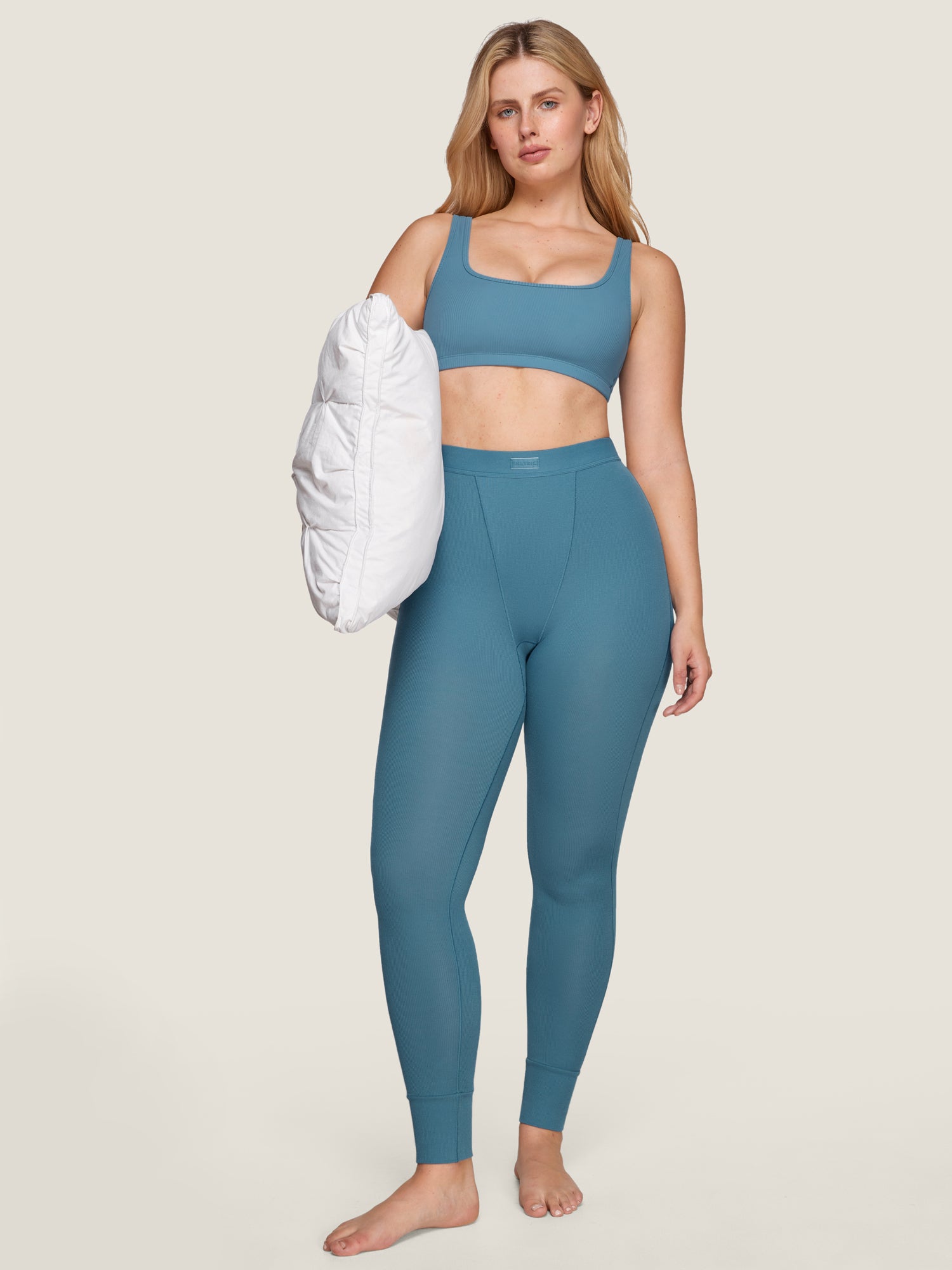 Cotton Rib High Waisted Legging Blue Ashes