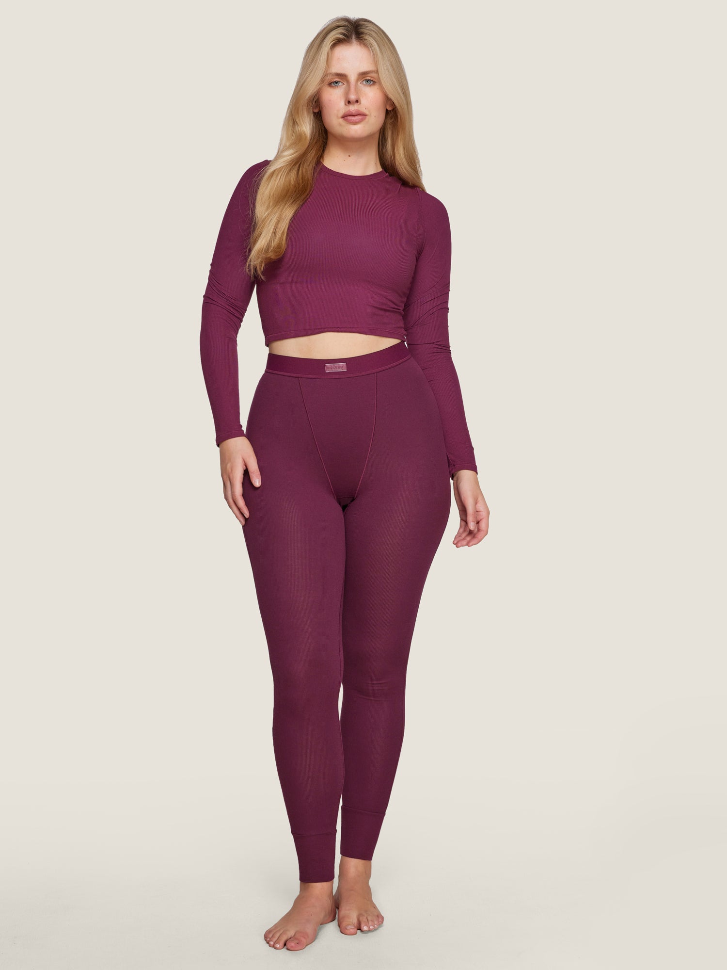 Cotton Rib High Waisted Legging Grape Wine