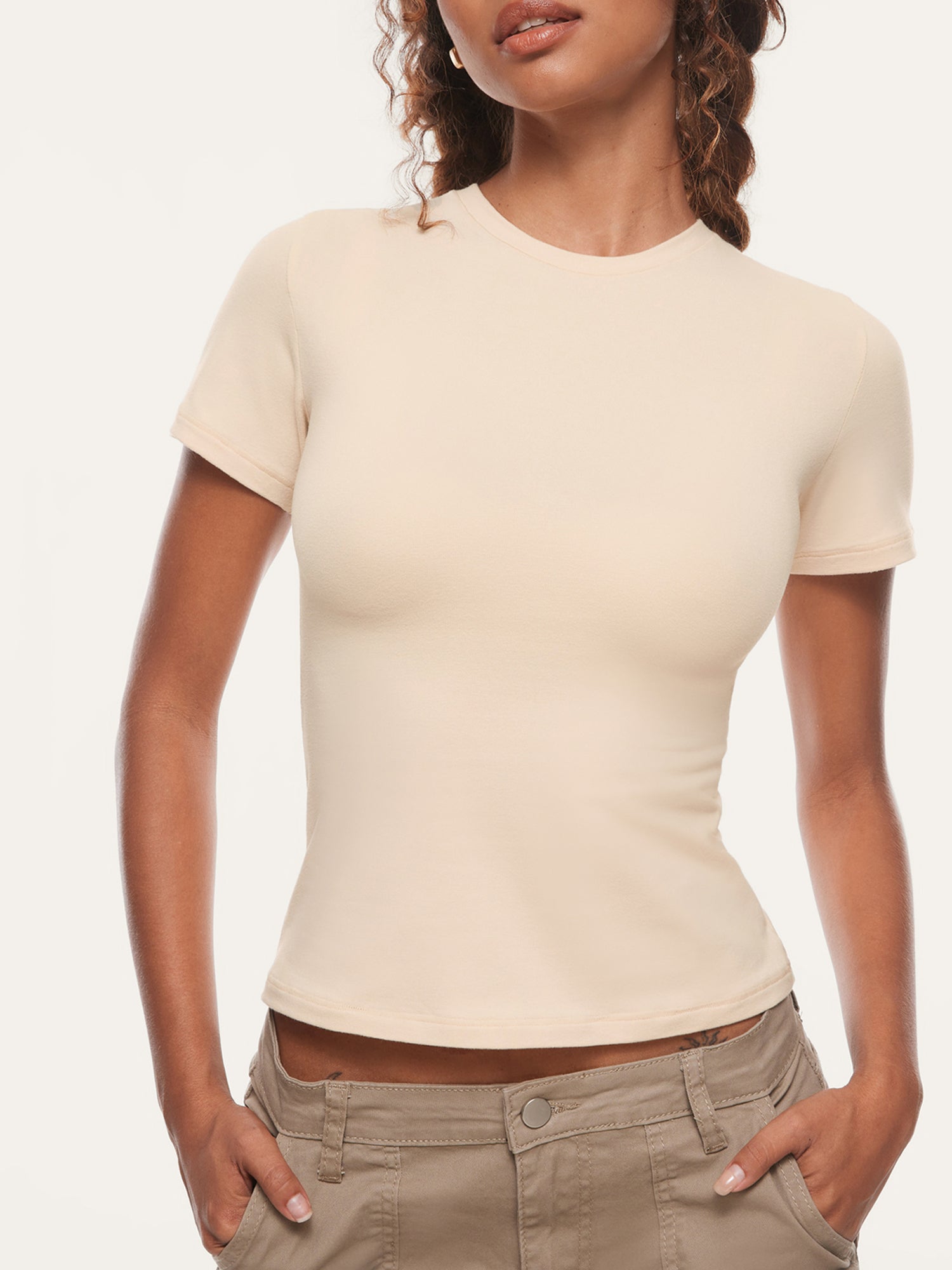 Basic Cotton Casual Crew Neck Tees White Opal