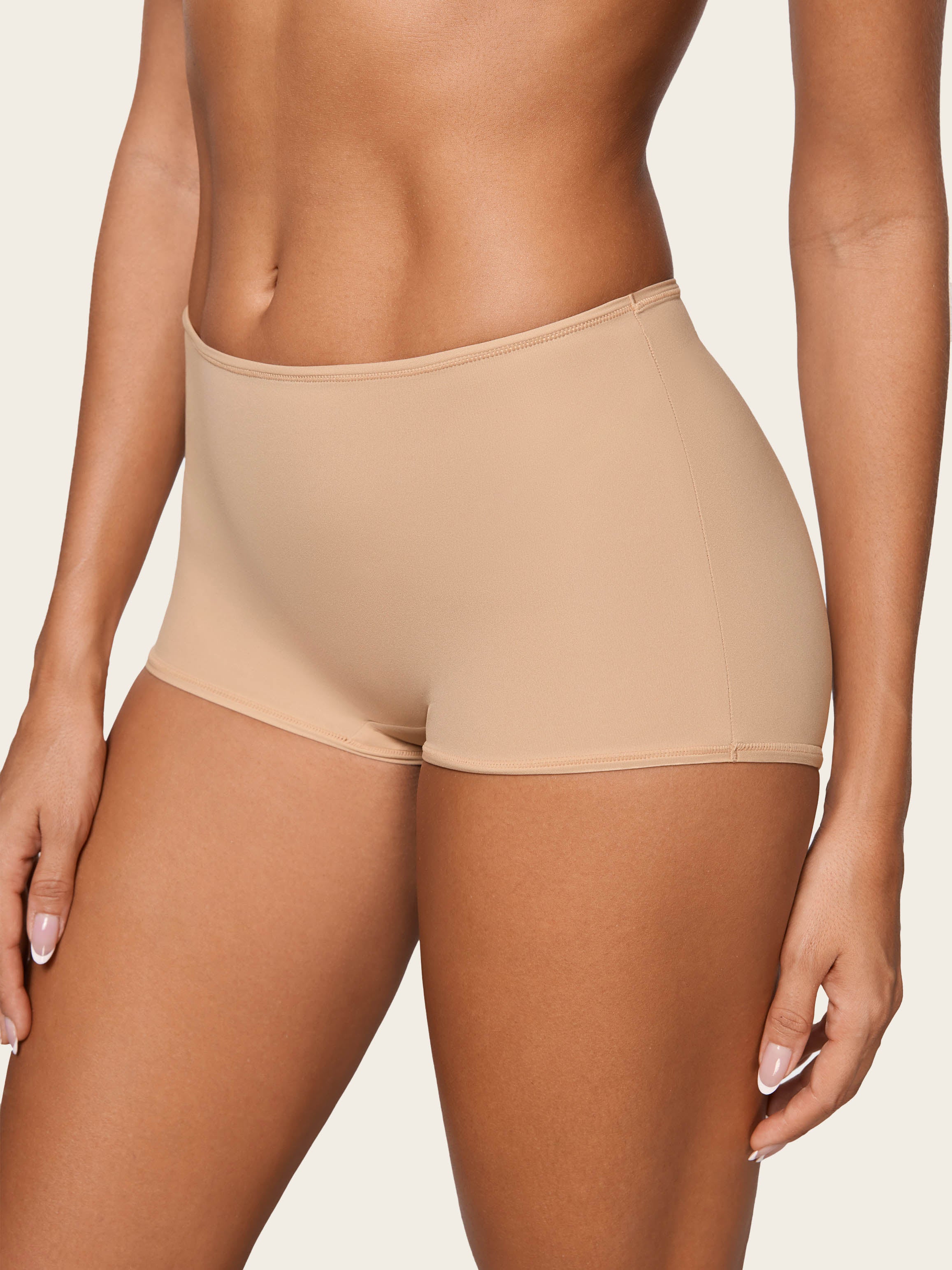 Inbarely® Soft Mid Waist Boy Shorts 3 Pack Warm Beige (3pack)