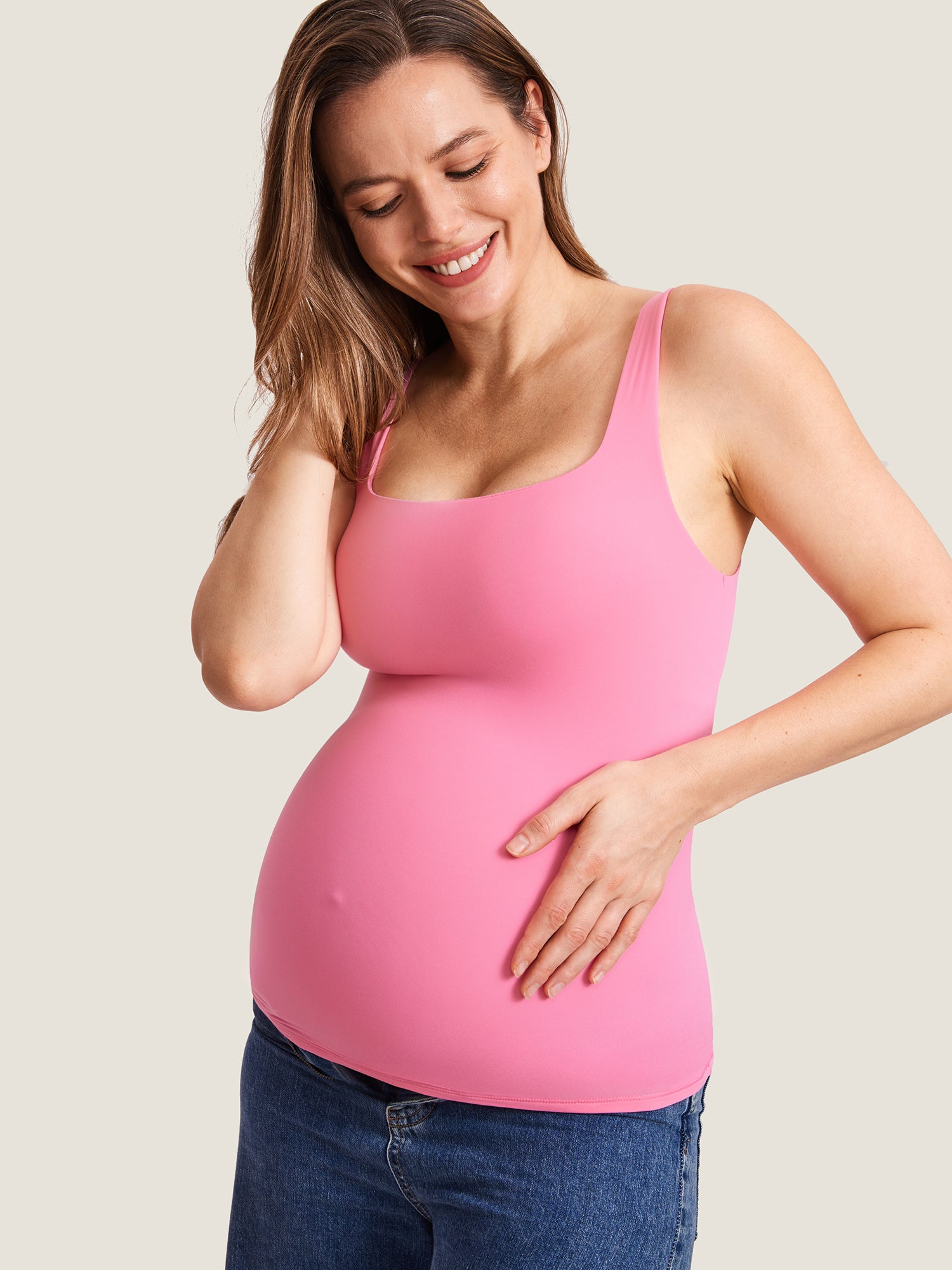 Inbarely® Square Neck Maternity Tank Top Crabapple Pink