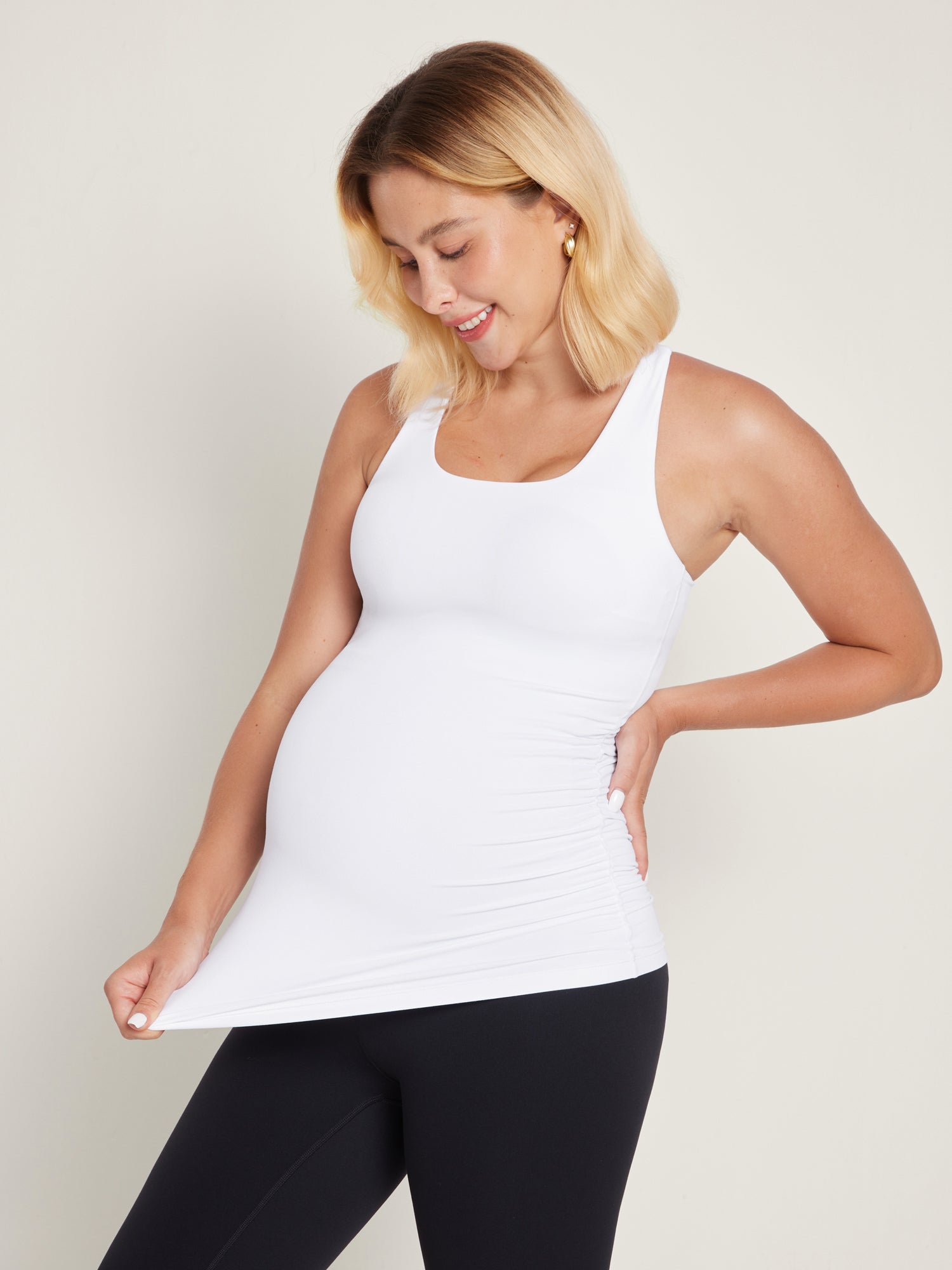 Natrelax® Racerback Maternity Tank - Ruched Sides White