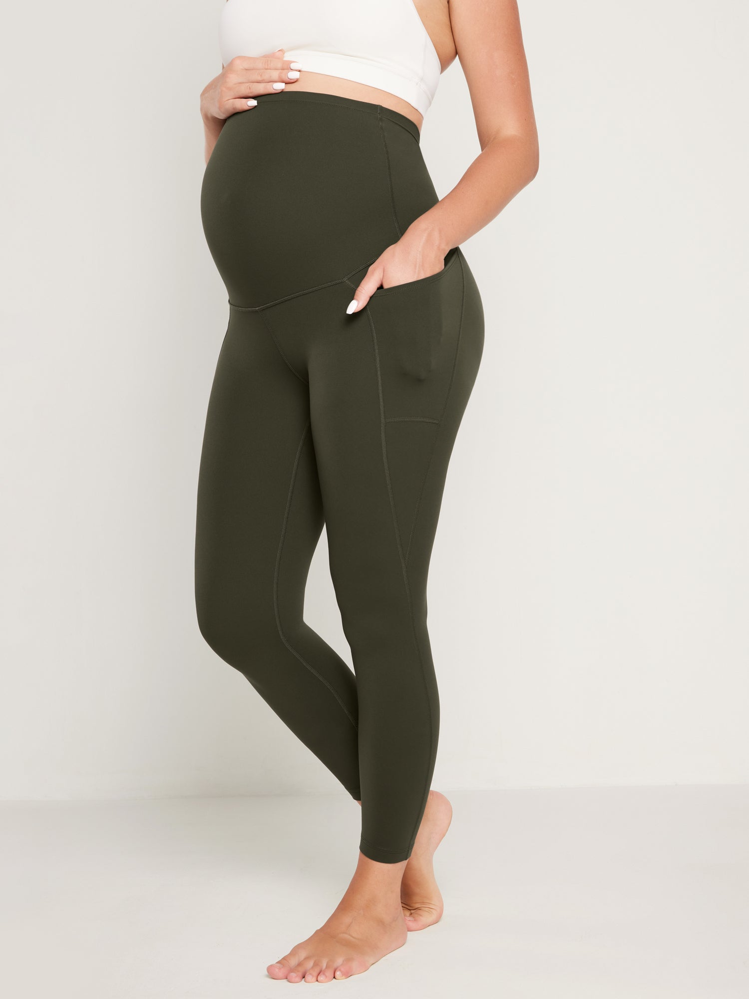 Natrelax® Maternity Leggings 25" - With Pockets Olive Green