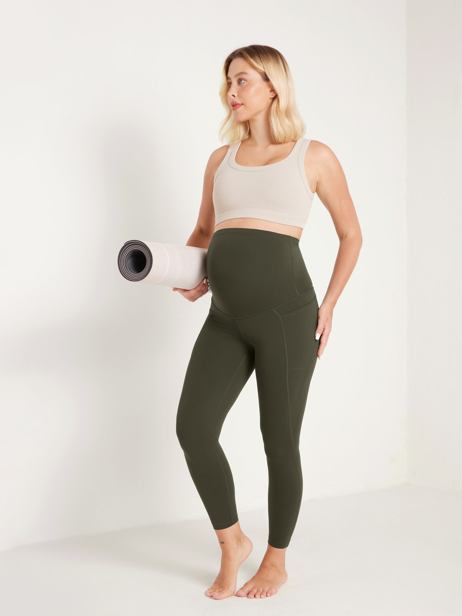 Natrelax® Maternity Leggings 25" - With Pockets Olive Green