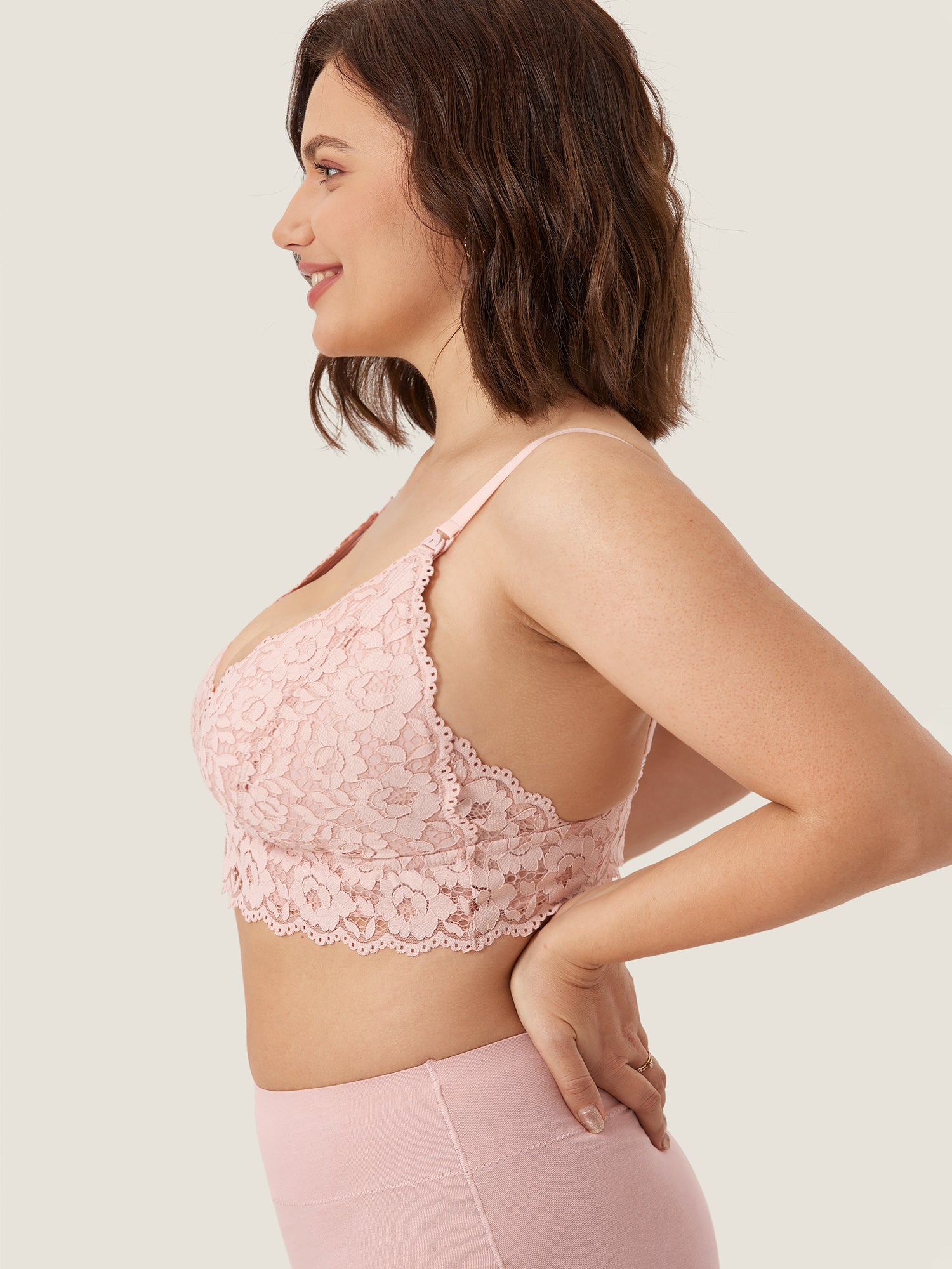 More Coverage Lace Plunge Nursing Bralette Gentle Rose